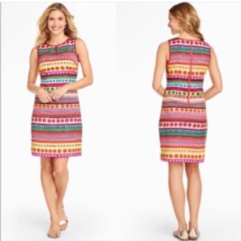 Talbots Colorful Striped Floral Summer Sheath Dress Endorphin Sz 8 Petite